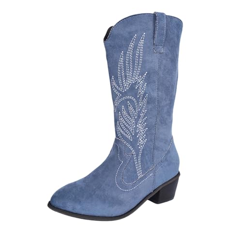 Women's Western Cowboy Boots Fashion Pointed Embroidered Retro Mid Barrel Combat Knight Boots Suitable for Party Balls and Country Music Concerts Plus Size
