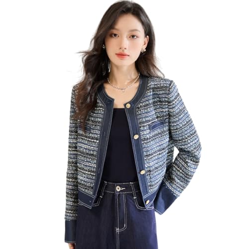 Veste en tweed bleu pour femme coupe régulière chic d'automne