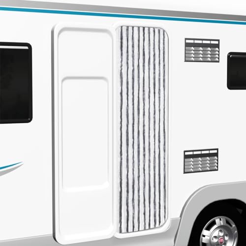 NQJIBUE Artículo-Cortina de insectos gris y blanco, 56 x 185 cm, chenilla, decoración, tratamiento de ventanas, mosquiteras