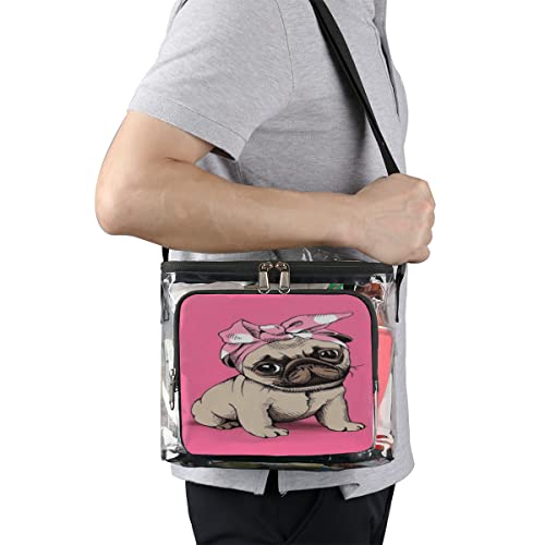 Bisibuy Cute Bulldog Pink Clear Lunch Bag Stadium Approved Pvc Plastic See Through Lunch Box With Adjustable Strap For Sports Events Concerts Office #TOP5