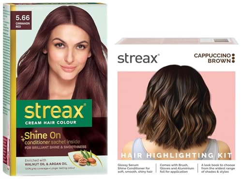 Streax Permanent Hair Colour Highlight Kit | Brown Hair Colour, Cappuccino Brown – Pack of 1