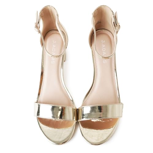 Image of J. Adams Daisy Heeled Sandals - Ankle Strap Low Block, Open Toe Dress Pumps, Chunky Heels - Dressy Shoes for Women - Bridal, Wedding, Summer Sandals