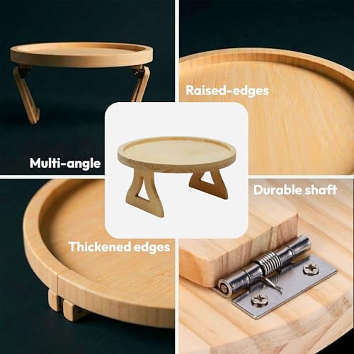 Image of Questsole Home Pack of 2 Round Sofa Armrest Tray - 10 Inch Bamboo Clip-On Couch Table for Coffee, Snacks, Remote & Phone with Adjustable Arm Clamp