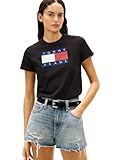 Tommy Jeans Womens Regular Flag Tee,Black Large