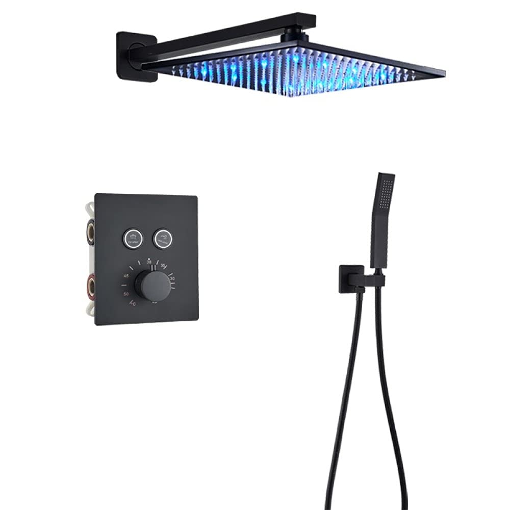 Luksusowa czarna bateria prysznicowa termostatyczna do łazienki deszczownica bateria ścienna do wanny zestaw prysznicowy ścienny B 3W 12" sufitowy,2-drożny 12-calowy