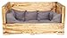 Hundebett Balu aus Holz mit Kissen 90x57x45cm Hundekorb Hundekissen Schlafplatz Vintage Hundesofa Außenbereich Outdoor (90x57x45cm, Geflammt)