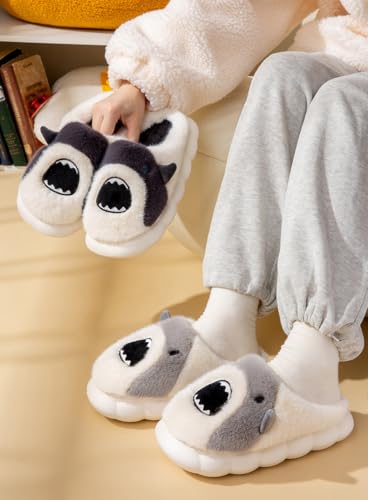 Shark Design Plush Slipper for Women Men Thick Warm Cartoon Animal Non-Slip House Shoes Cozy Slipper Christmas Gift4