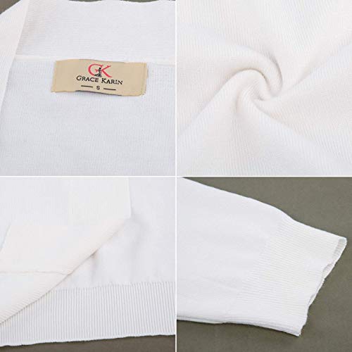 Grace Karin CLAF2003-30_M@#JDHDL-1 Women'S Classic 3/4 Sleeve Shrug Cardigan For Dresses Open Front Bolero Cardigan Sweaters Medium White thumb #4