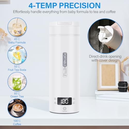 Miniatura 2 de Pequeño Hervidor De Agua Portátil 500ml, 4-Temperaturas Hervidor De Agua Eléctrico, Apagado Automático Y Ebullición Rápida, 304 Materiales Inoxidables, Mini, Para Hacer Leche, Café, Té