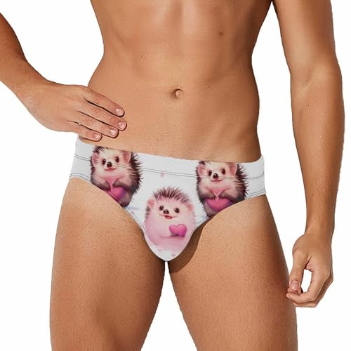 Hedgehogs Hearts Mens Swim Briefs Bikini Swimwear Print Beach Shorts Sexy Swimsuit S