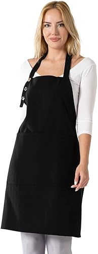 TOSHE Delantal de cocina de algodón resistente a las gotas de agua con delantales ajustables para mujer con bolsillos, 10 opciones de color,