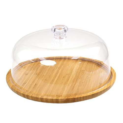 KVMORZE 12''Bamboo Dessert Plate with Base, Cake Tray with Acrylic Cover