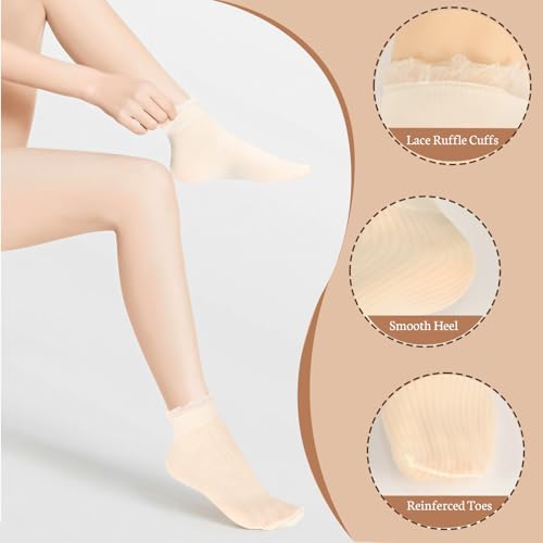 Image of 3 Pairs Womens Lace Ankle White Ruffle Frilly Dress Sexy Mesh Lace Trim Lolita Sock Lacy Ruffled Bootie Socks