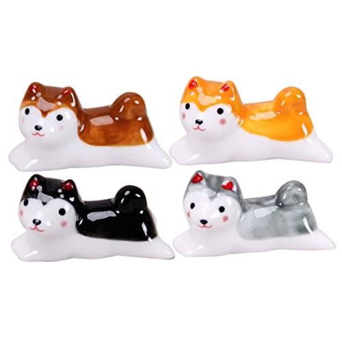 COSMEVIVI 4個 陶磁製犬形箸置き点 かわいいデザインで食卓を彩る箸 スプーンレスト キッチン装飾に 贈り物にも
