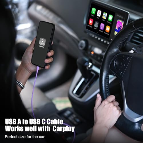 Image of 3-Pack Purple [3.3FT+3.3FT+6FT] USB A to USB C Cable，USB to USB C Car Carplay Cable for iPhone 16 15 Pro Plus Pro Max，for iPad Pro /Air /Mini，for Samsung S24 /S23 /S22 /S21，for MacBook Pro /Air and More