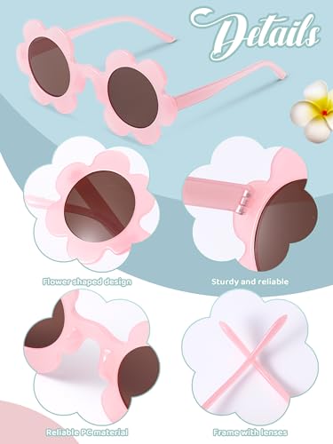 Image of Kanayu Summer Flower Sunglasses for Women 5.71 Inch Round UV Protection Adults Daisy Sunglasses Decor for Beach Party Gift