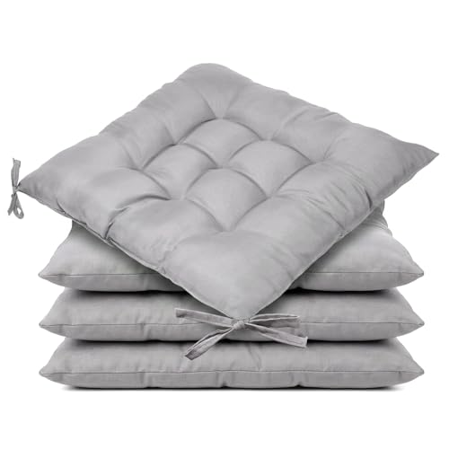 APXEL 4er Set Stuhlkissen, 40x40x3cm Sitzkissen mit Bändern rutschfeste Sitzkissen für Stuhl...