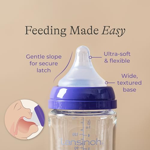 Image of Lansinoh Anti-Colic Glass Baby Bottles, Purple Collar, 5 Ounces, 4 Count