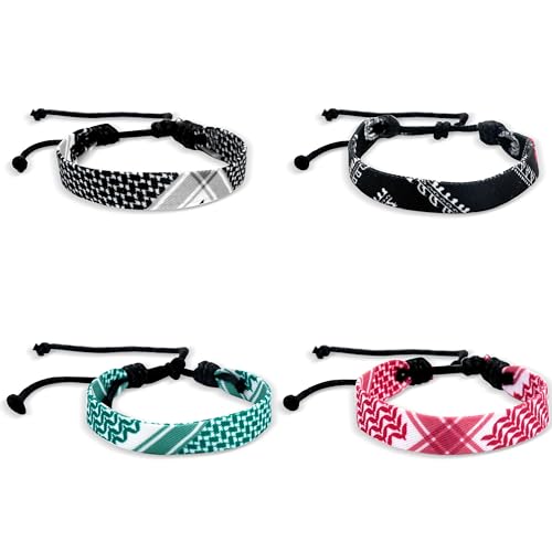 4Pcs Palestinian Keffiyeh Bracelets for Women Men Country Proud Adjustable Braided Wristband Woven String Bracelets