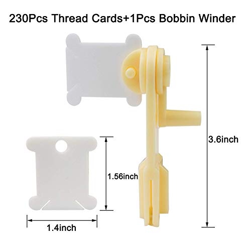 Luckkyme 230 Piece Plastic Floss Bobbins with Floss Winder for Craft DIY Embroidery Floss Organizer Cross-Stitch Thread Holder, White
