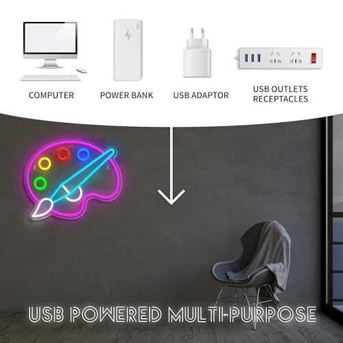 Image of Paint Palette Neon Sign Dimmable Paint Pallet Neon Signs for Wall Decor Led Sign for Art Classroom Decor USB Powered Art Painting Light Up Sign