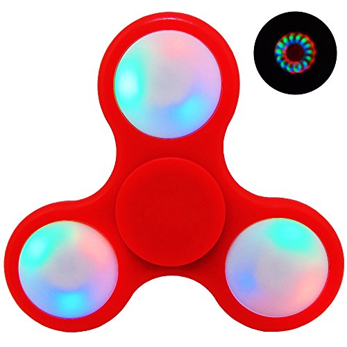 LED Glow Premium Fidget Spinner Toy for Stress Relief, ADHD, Anxiety, Boredom, EDM/Rave (Red)