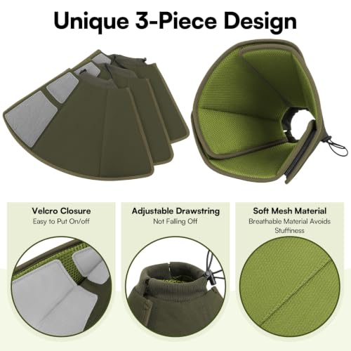 Image of Queenmore XL Dog Cone, Comfy Cone for Dogs to Stop Licking After Surgery | Reversible Elizabethan Collar for Dogs with 3-Panel Foldable Design, Breathable Pet Cones for Wound Healing, Dark Green,XL