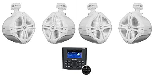 Rockville RGHR45 4 Zone Marine Gauge Hole Receiver Bluetooth/Radio/Wired Remote Bundle with (4) Rockville RWB90W White 8