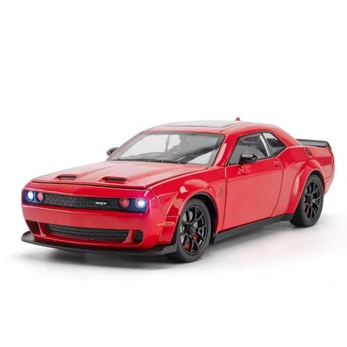 Image of Dodge Challenger Hellcat Toy Car 1:24 Scale Collection Diecast Metal Toy Model Car for Kids Light Sound Pull Back Openable Door