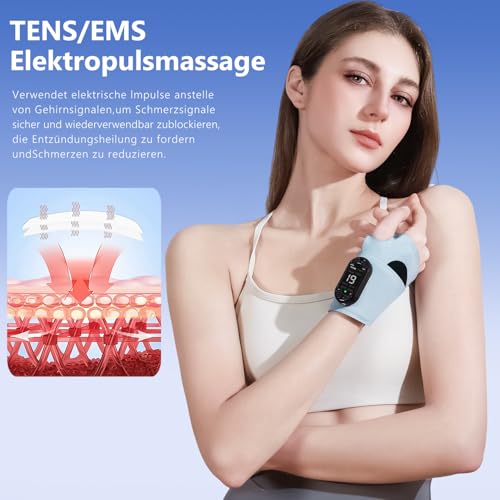 TENS Gerät Handgelenk Massagegerät,EMS Wiederaufladbare Reizstromgerät,8 Modi 19 Stärke,Handmassagegerät Muskel Schmerzlinderung und entspannt Muskeln