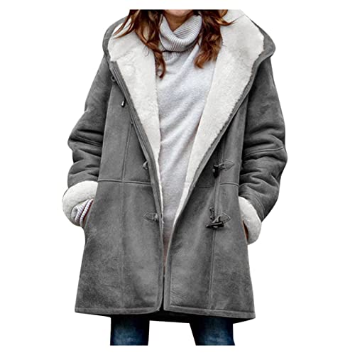 Plus Size Winter Coats for Women 2024 Warm Sherpa Fleece Lined Distressed Jackets Hooded Parka Faux Suede Pea Coat Outerwear