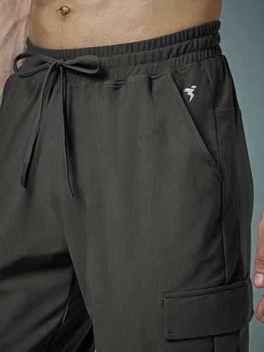 Image of TECHNOSPORT Men's Solid Slim Fit Sports Cargo Joggers DURACOOL+ Quick Dry Breathable Moisture Wicking Stretch Gym Track Pants Running Training Fitness Activewear