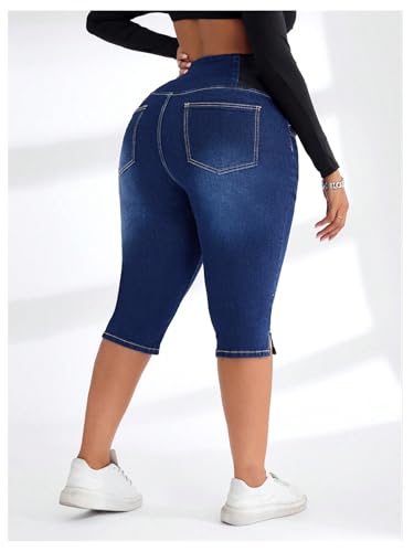 Verdusa Women's Plus Size Stretchy Jeans Split High Waisted Capri Pants with Pockets2