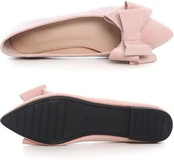 Image of SAILING LU Womens Bowknot Ballet Flats Pointy Toe Suede