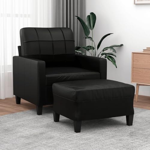 mzdioop Schwarzer Sessel mit Hocker, 60 cm breite Sitzfläche, Kunstleder, Robustes Metallgestell, bequemer Relaxsessel für Wohnzimmer, Lesezimmer, TV-Abende