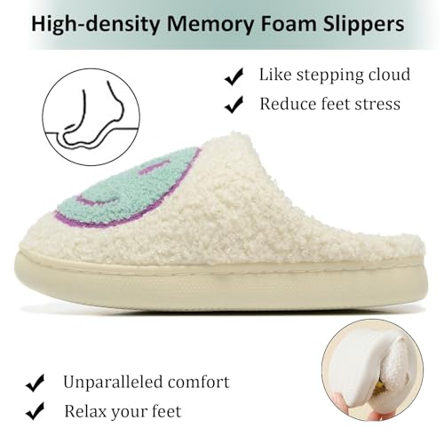 Image of Cute House Slippers for Women Men with Memory Foam Retro Happy Face Cozy Shoes