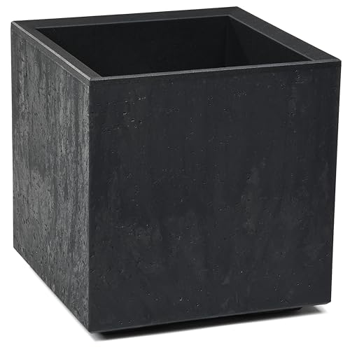 Tymar Macetero grande exterior con ruedas 40x40x40, jardineras, maceta grande, maceta para plantas, macetero XXL, artesa con aspecto de hormigón, plástico KARO (hormigón negro)
