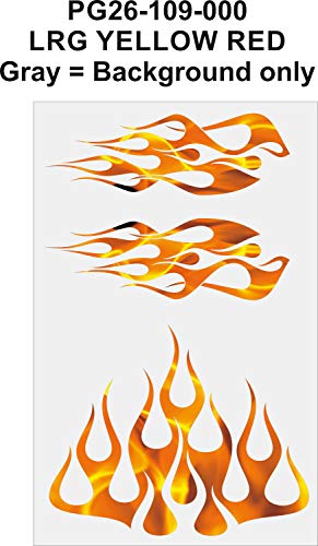 Image of STYLE1 Multi-Color Flame Decal Kit Golf Cart, UTV, RC, ATV, Mower, Motorcycle Tank (C - Large, PG26-109-000 LRG Yellow RED)