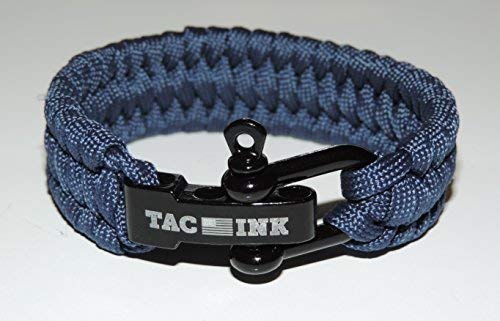 TAC INK Paracord Survival Bracelet with Black D Shackle, adjustable for wrist sizes 6