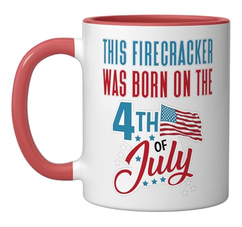 Taza cerámica 11 oz roja/blanca para cumpleaños 4 de julio miniatura 1