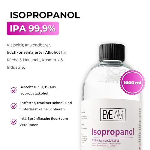 NEU: Isopropanol IPA 99,9% – Reinigungsalkohol 1 Liter für Küche, Haushalt, Kosmetik und Industrie