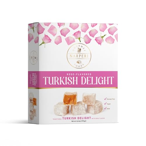 Assorted Turkish Delight Variety Pack – Double-Roasted Pistachio, Mint, Fruit, Coffee & Rose – Premium Soft & Chewy Lokum Candy – 6.2 oz & 12.4 oz Packs (6.2 oz, Rose)