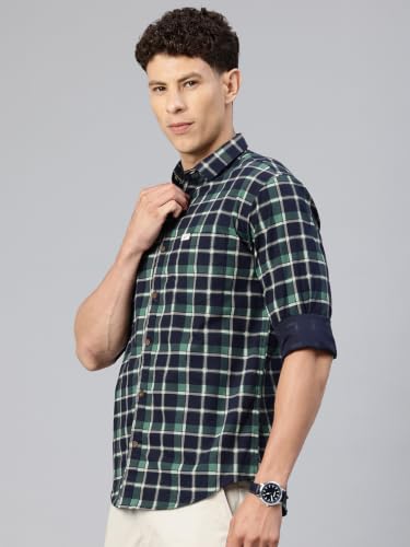 Image of Majestic Man Men's Pure Cotton Checkered Slim Fit Casual Shirt - Full Sleeve | Trendy & Comfortable