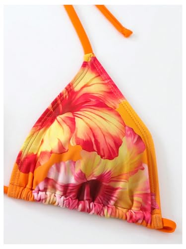 SOLY HUX Women's Bathing Suits 3 Piece Swimsuits Floral Halter High Cut Bikini Set with Mesh Coverup Wrap Skirts4