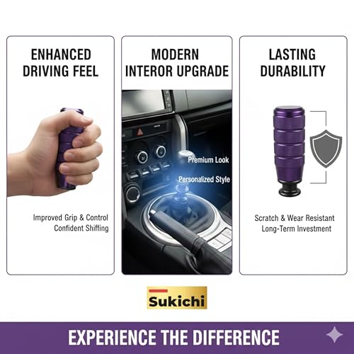 Image of Medirich Lifesciences Sukichi Car Gear Knob Stylish | Universal Car Gear Shift Knob | Manual Transmission Gear Shifter | Car Interior Accessories | Anti Slip Gear Lever Knob | (Slim Dotted, Purple)
