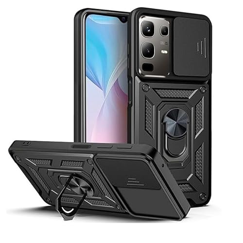 Image of Spazy Case Infinix Note 50s 5G+ Back Cover | Heavy Duty Hybrid Case with 360 Degree Rotating Finger Ring Holder + Slider Shutter Camera Protection Case for Infinix Note 50s 5G+ - Black