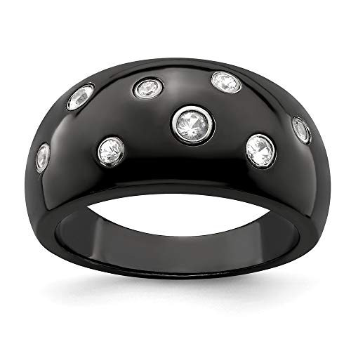 ICE CARATS Edward Mirell Black Titanium White Sapphire 925 Sterling Silver Bezels 12mm Band Ring Size 6.00 Wedding Stone Gemstone Fine Jewelry for Women Gifts for Her