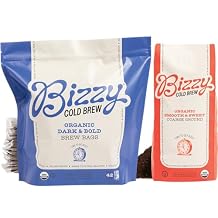 Bizzy Organic Cold Brew Coffee | Bundle | 12ct Dark & Bold Brew Bags + 1LB Smooth & Sweet Coarse Grounds | 2 Pack