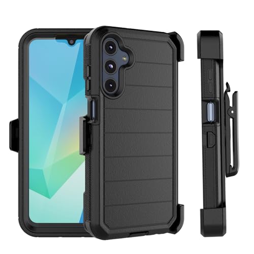 Njjex Rugged Case for Samsung Galaxy A16 5G, for Samsung A16 5G Case with Belt Clip Holster, Built-in Screen Protector Heavy Duty Shockproof Locking Swivel Holster Kickstand Hard Phone Cover [Black]