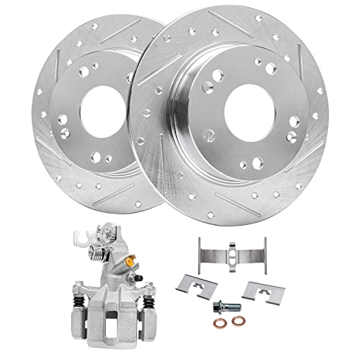 Image of Detroit Axle - Rear Brake Kit for 2003-2007 Honda Accord 2004-2008 Acura TSX Drilled & Slotted Brake Rotors Right Disc Brake Caliper w /Bracket 2005 2006 Replacement [10.24 inch Rotors]